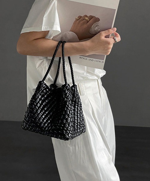 ハンドバッグ 編み込みデザインハンドバッグ×ミニバッグ付き