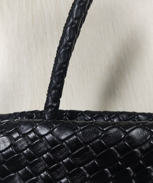 編み込みデザイン ブラックハンドバッグ ハンドバッグ 編み込みデザインハンドバッグ×ミニバッグ付き