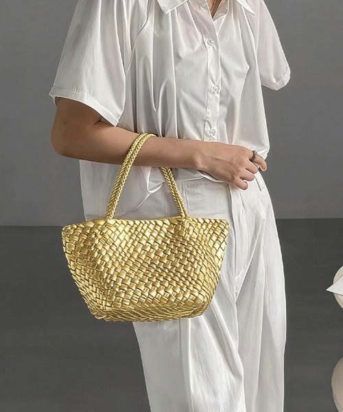 ハンドバッグ 編み込みデザインハンドバッグ×ミニバッグ付き