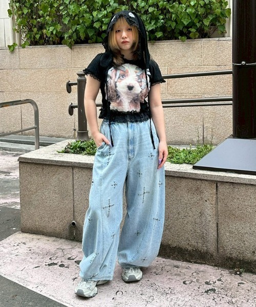 新品　candy stripper デニムパンツ Candy Stripper（キャンディーストリッパー） ワイドパンツ ジーンズ