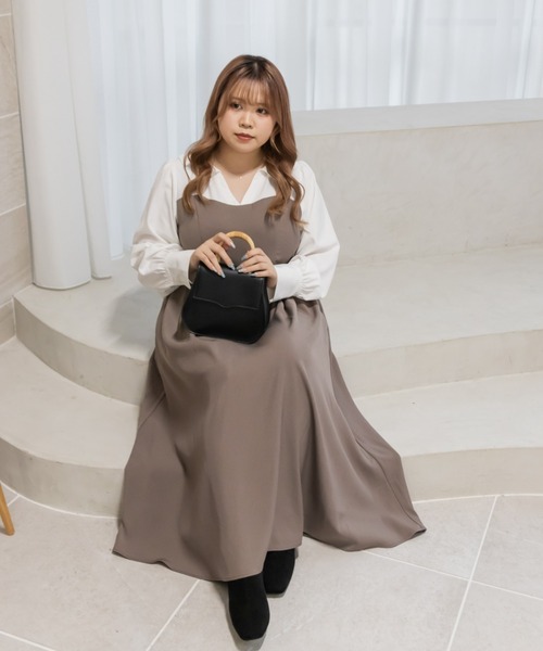 「CLETTE」 シャツワンピース 4L チャコールグレー レディース_画像7