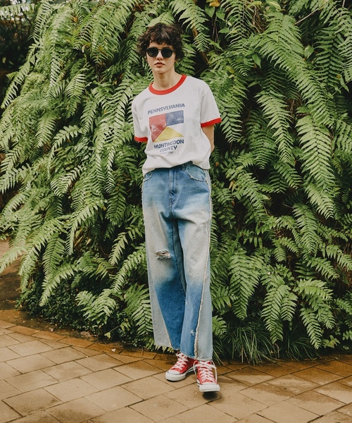 「Freada」 半袖Tシャツ フリ- レッド レディース_画像5