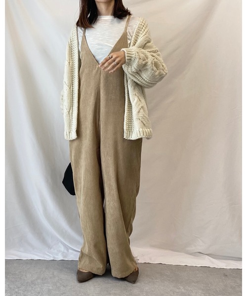 She's Closet サロペット オーバーオール 深Vネックコーデュロイ
