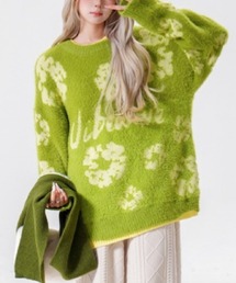 Sibra（シブラ） ニット セーター 配色花柄シャギーチビニット