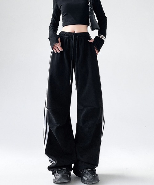 ヴィンテージウォッシュ サイドライン スエットパンツ ブラック mushwear スウェットパンツ ジャージ サイドラインスウェット