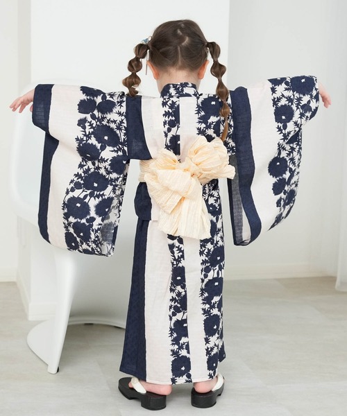 utatane 浴衣 キッズ浴衣3点セット ニコアンティーク 紺と白の