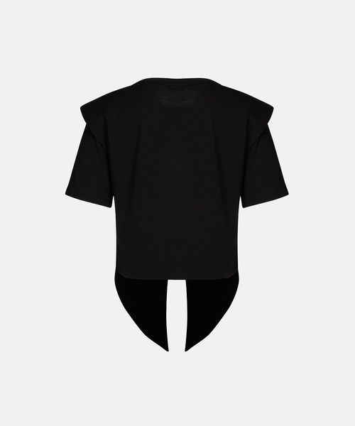 tシャツ 「メトロシティ」フロントスリットクロップTシャツ 前結び 半袖 ロゴ ワンポイント 肩パッド付き レディース METROCITY tシャツ 「メトロシティ」フロントスリットクロップ