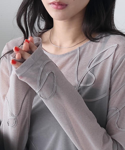 forksy. tシャツ 「forksy.」ニュアンス柄コード刺繍シアー