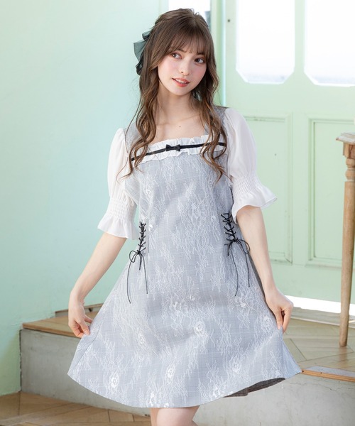 レースアップスウェットワンピース BUBBLES】レースアップスウェットワンピース | sparkling mall
