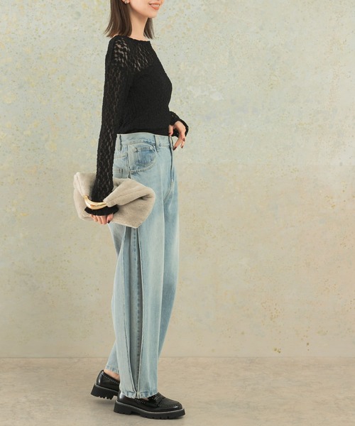YENN SIDE PLEATED DENIM　サイドプリーツ　サイズ38 YENN（イェン） サイドプリーツ デニムパンツ / レディース