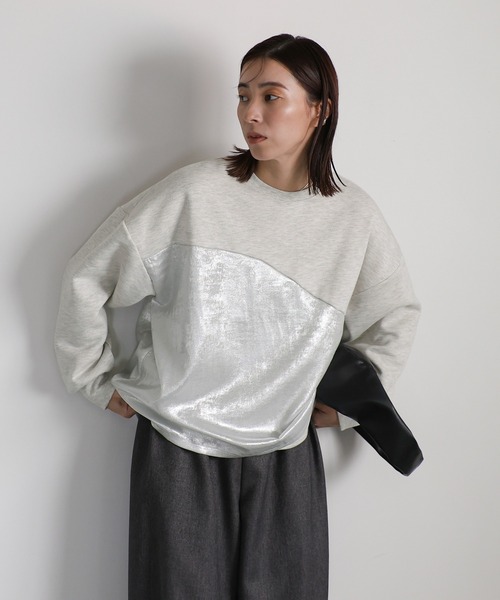 トレーナー スウェット メタリック切替裏起毛トップス レディース select MOCA トレーナー スウェット メタリック切替裏起毛