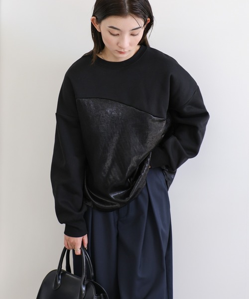 トレーナー スウェット メタリック切替裏起毛トップス レディース select MOCA トレーナー スウェット メタリック切替裏起毛