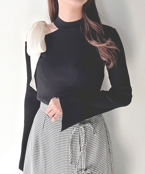 NOMAE ニット セーター ワンショルダーオープンリボンニット