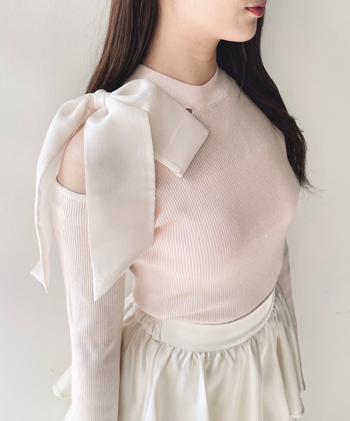 NOMAE ニット セーター ワンショルダーオープンリボンニット