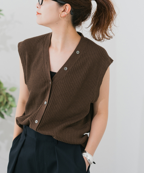 新品　スピック&スパン　リネンVネック ベスト Spick & Span｜リネンコットンリブニットベスト | Rakuten