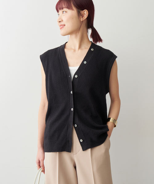 Spick＆Span ベスト ジレ リネンコットンリブニットベスト