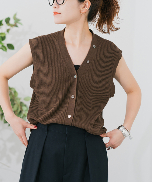 Spick＆Span ベスト ジレ リネンコットンリブニットベスト