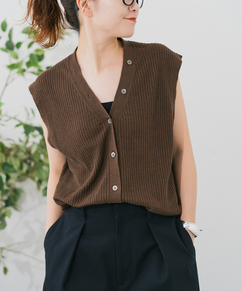 ベスト ジレ リネンコットンリブニットベスト レディース Spick＆Span ベスト ジレ リネンコットンリブニットベスト