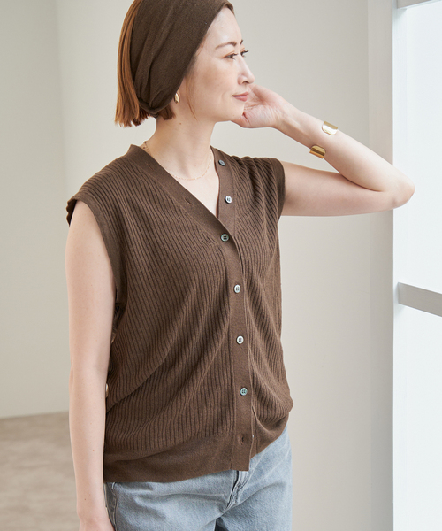 極美品　23ss スピックアンドスパン　リネン　ベスト　ジレ　フリンジ　スリット 極美品 23ss スピックアンドスパン リネン ベスト ジレ フリンジ
