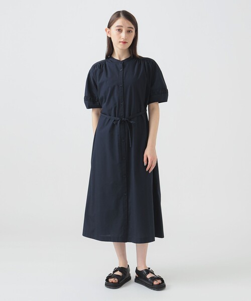 B：MING by BEAMS シャツワンピース 袖ギャザー ワンピース（S