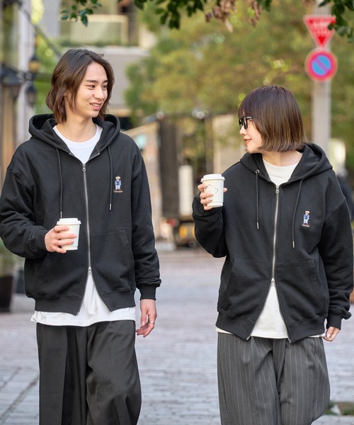 即完売品 kutir ダブルジップパーカー Lブラック kutir パーカー 「kutir men × Teddy Bear」 ダブルジップ