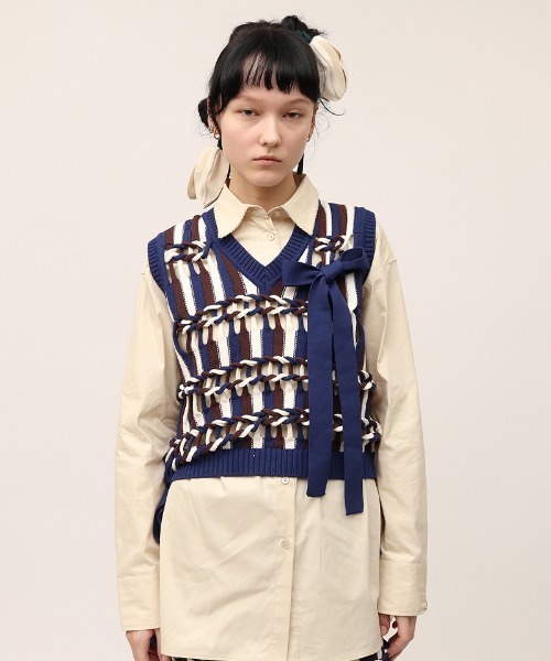 6 ROKU STRIPE KNIT VEST ベスト ジレ 6(ROKU) STRIPE KNIT VEST ベスト ジレ ファッション