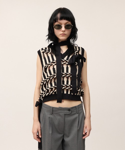 最終leinwande Braid Knitted Top ホワイトベスト　ジレ leinwande（ラインヴァンド）の「Braid Knitted Top（ベスト