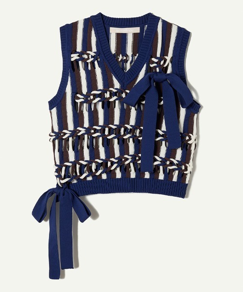 leinwande ベスト ジレ Braids Stripe Knitted Vest レディース