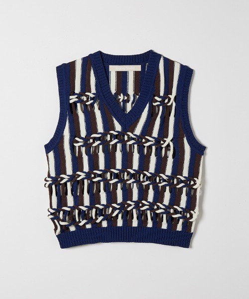 leinwande ベスト ジレ Braids Stripe Knitted Vest レディース