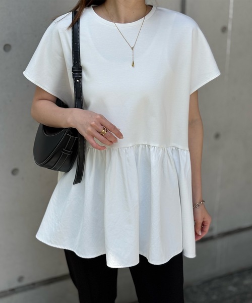 tシャツ バックジップドッキングペプラムプルオーバー レディース