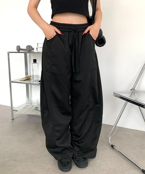 lilful ワイドパンツ スウェットパンツ ジャージ カーブデザイン
