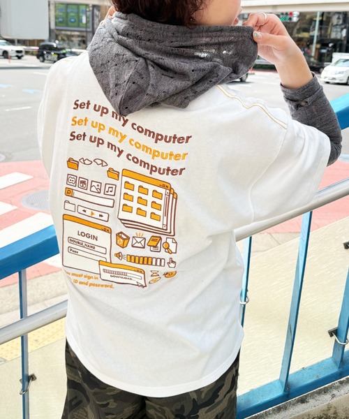 tシャツ Set up my computer BACK刺しゅうTEE レディース