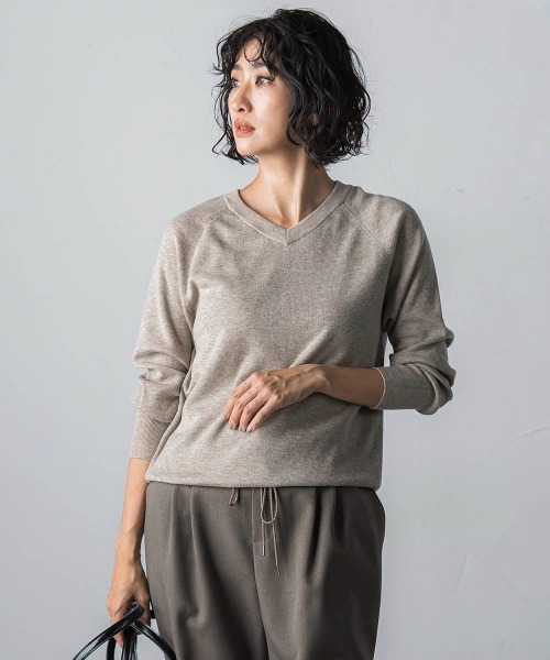 「LAUTREAMONT」 Vネックニット 7号 ベージュ レディース
