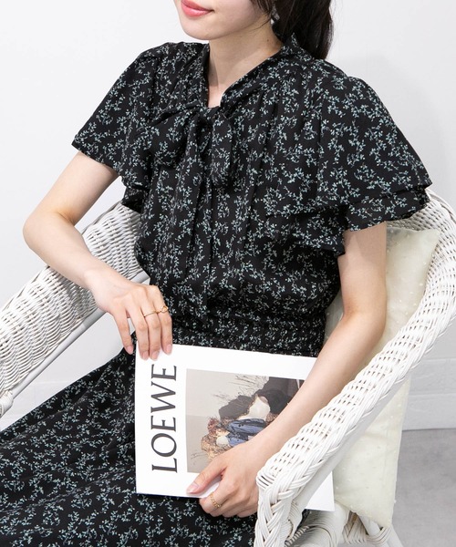 極美品✨ハーリップトゥ　ワンピース　ブラック　リボン　タイ　透かし 極美品✨ハーリップトゥ ワンピース ブラック リボン タイ 透かし