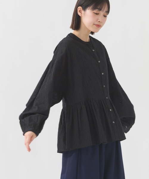 OMNES（オムネス） ブラウス シャツ コットンジャガード裾ギャザー