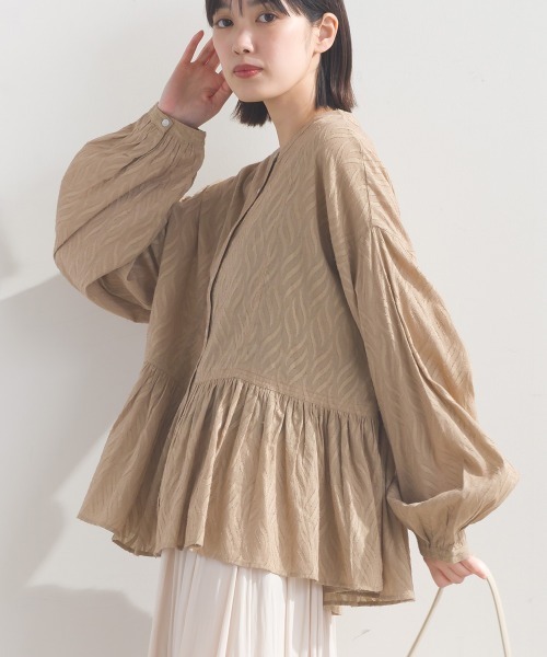 OMNES（オムネス） ブラウス シャツ コットンジャガード裾ギャザー