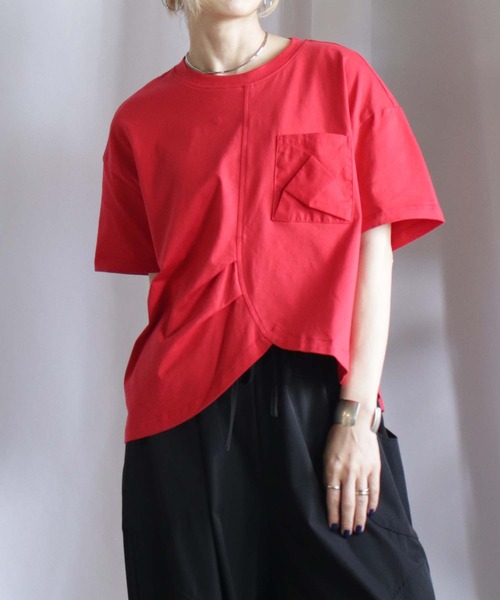 tシャツ Mix切替5分袖プルオーバー レディース