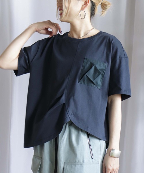 tシャツ Mix切替5分袖プルオーバー レディース BITTOKO tシャツ Mix切替5分袖プルオーバー レディース