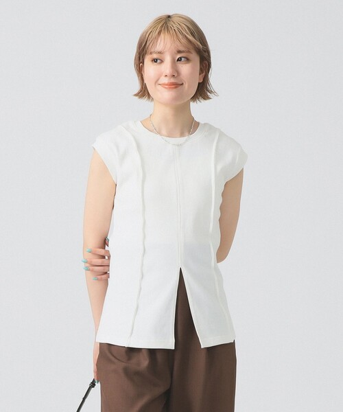 Ray BEAMS tシャツ リブ フロント スリット ノースリーブ