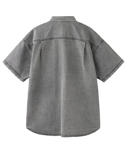 X-girl ブラウス シャツ FACE LABEL LIGHT DENIM S/S SHIRT