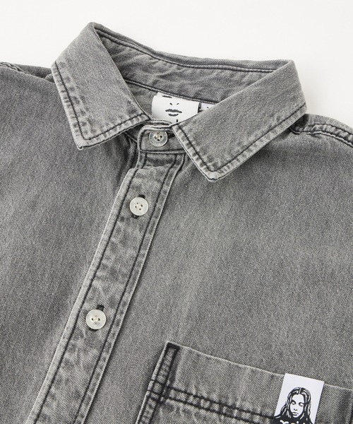 X-girl ブラウス シャツ FACE LABEL LIGHT DENIM S/S SHIRT