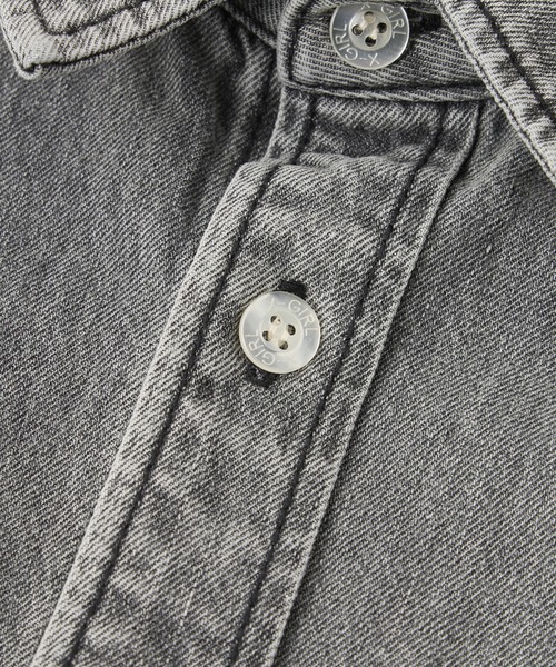 X-girl ブラウス シャツ FACE LABEL LIGHT DENIM S/S SHIRT