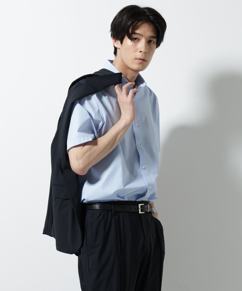 【美品】ナノユニバース ALBINI社ホリゾンタルカラーシャツ N shirt」Anti Soaked(R) 汗染み防止 ホリゾンタルカラー シャツ