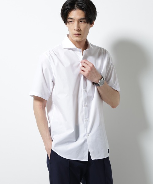 【美品】ナノユニバース ALBINI社ホリゾンタルカラーシャツ NANO universe シャツ 「N shirt」 速乾 ホリゾンタルカラー