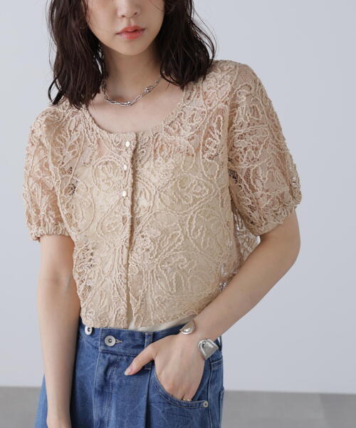 ブラウス シャツ レースコード刺繍前後２ＷＡＹブラウス レディース