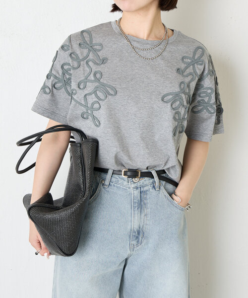 tシャツ スピンドルコード刺繍カットソー レディース