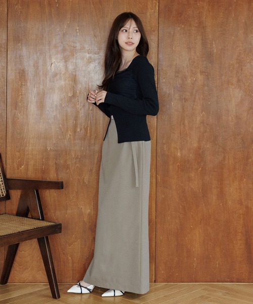 ニット セーター square decollete tulle knit tops（スクエアデコルテ