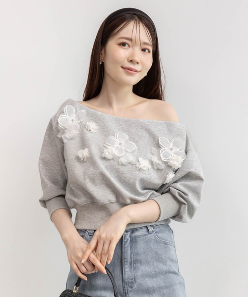 tシャツ フラワーオフショルスウェット レディース