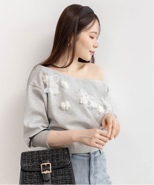 RANDA tシャツ フラワーオフショルスウェット レディース