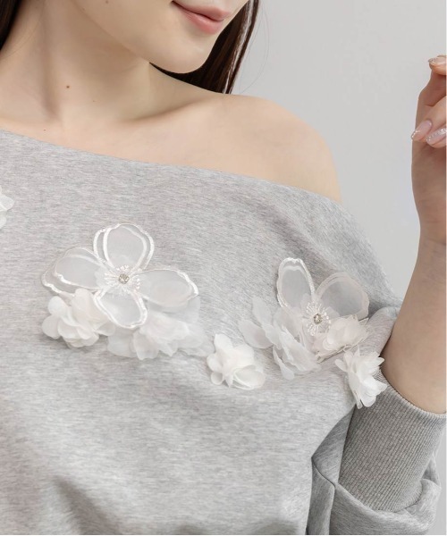 RANDA tシャツ フラワーオフショルスウェット レディース